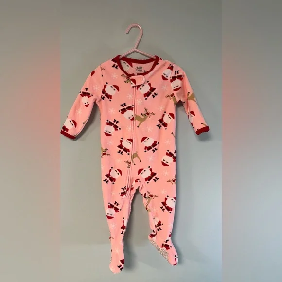 Child Of Mine One Pieces Child Of Mine Pink Christmas Santa Reindeer Footie Pajama Baby Girl 6 9months Color Pink Red Size 6 9mb Pm
